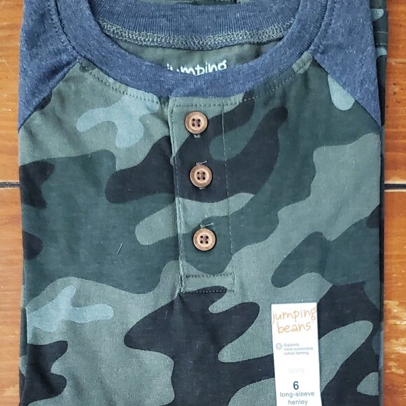 Boys Size 6 Jumping Beans Raglan Henley Top Camo Style New with Tags - Picture 5 of 7